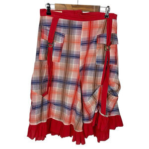 Vintage Skirt Red Plaid Western Wear Ruffle Gypsy Peasant Whimsigoth Size 10